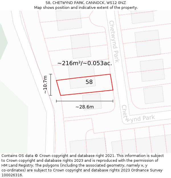 58, CHETWYND PARK, CANNOCK, WS12 0NZ: Plot and title map