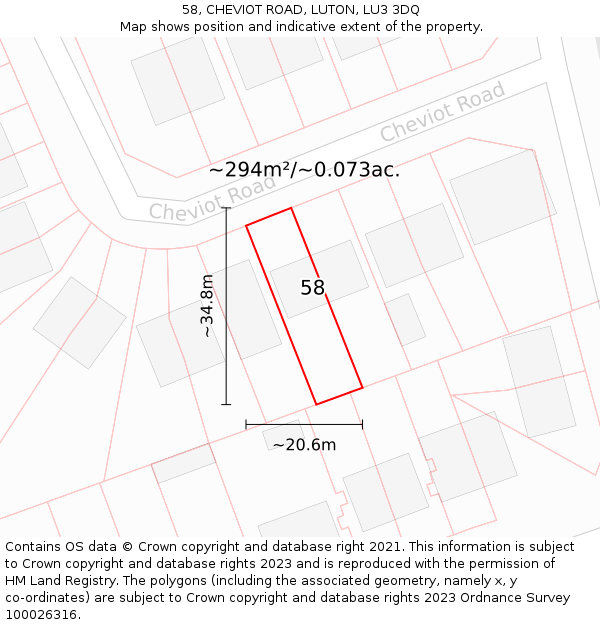 58, CHEVIOT ROAD, LUTON, LU3 3DQ: Plot and title map