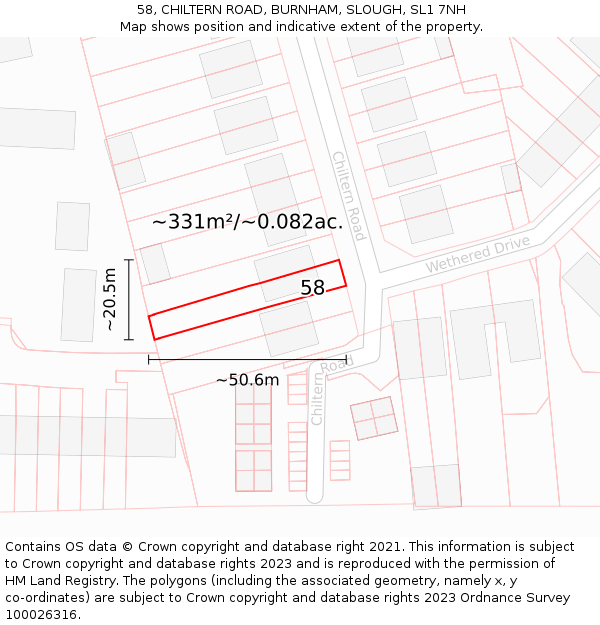 58, CHILTERN ROAD, BURNHAM, SLOUGH, SL1 7NH: Plot and title map