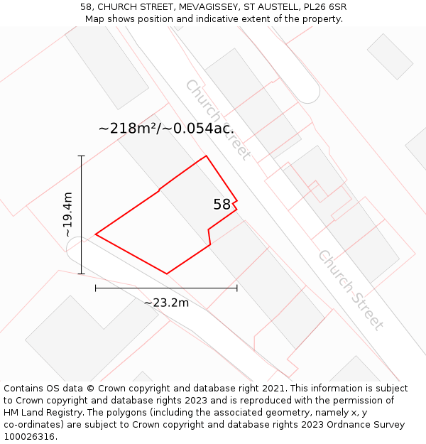 58, CHURCH STREET, MEVAGISSEY, ST AUSTELL, PL26 6SR: Plot and title map