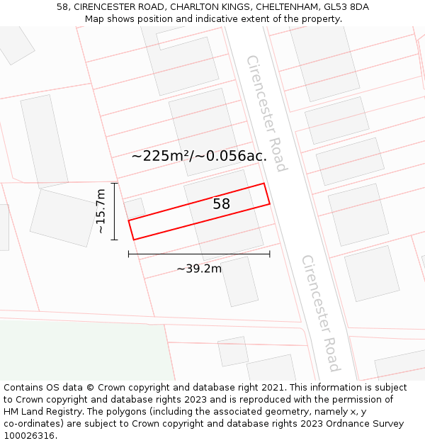 58, CIRENCESTER ROAD, CHARLTON KINGS, CHELTENHAM, GL53 8DA: Plot and title map