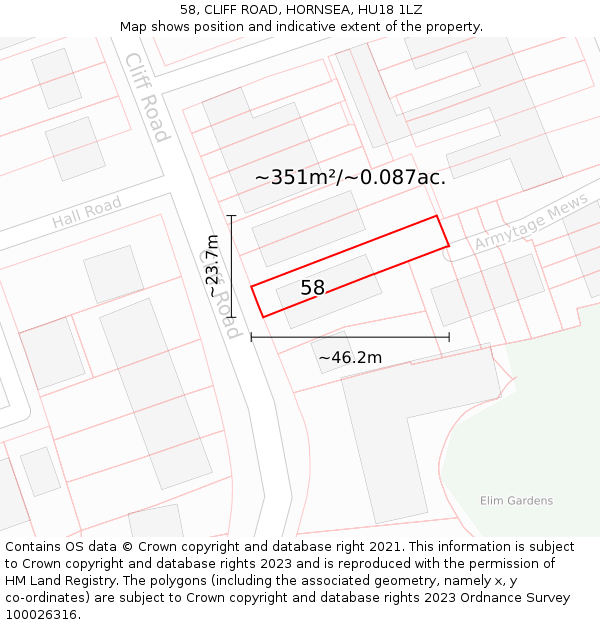 58, CLIFF ROAD, HORNSEA, HU18 1LZ: Plot and title map