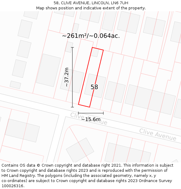 58, CLIVE AVENUE, LINCOLN, LN6 7UH: Plot and title map