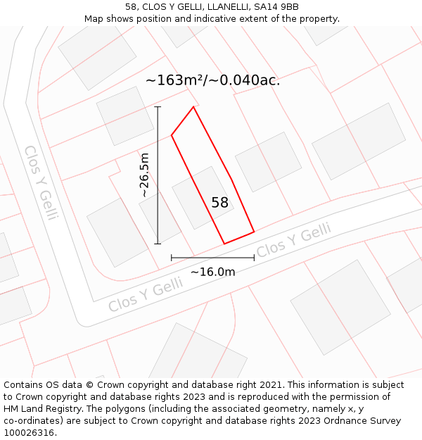 58, CLOS Y GELLI, LLANELLI, SA14 9BB: Plot and title map