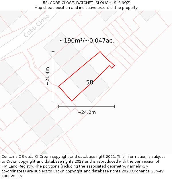 58, COBB CLOSE, DATCHET, SLOUGH, SL3 9QZ: Plot and title map