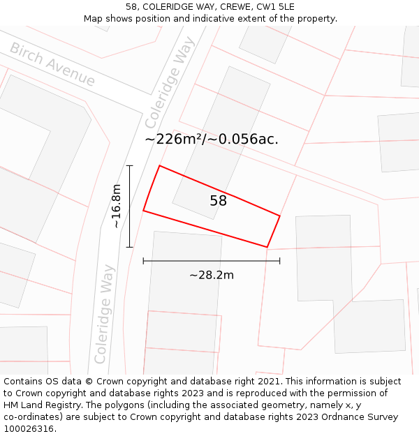 58, COLERIDGE WAY, CREWE, CW1 5LE: Plot and title map