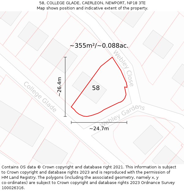 58, COLLEGE GLADE, CAERLEON, NEWPORT, NP18 3TE: Plot and title map