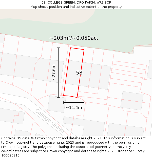 58, COLLEGE GREEN, DROITWICH, WR9 8QP: Plot and title map