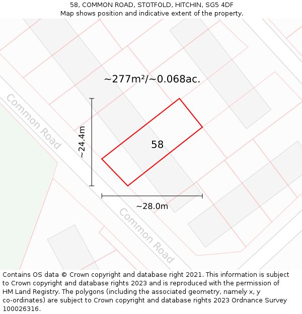 58, COMMON ROAD, STOTFOLD, HITCHIN, SG5 4DF: Plot and title map