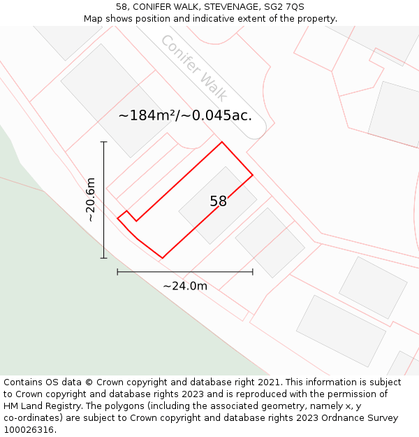 58, CONIFER WALK, STEVENAGE, SG2 7QS: Plot and title map