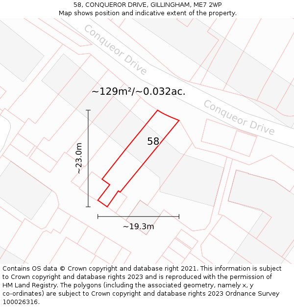 58, CONQUEROR DRIVE, GILLINGHAM, ME7 2WP: Plot and title map