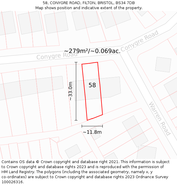 58, CONYGRE ROAD, FILTON, BRISTOL, BS34 7DB: Plot and title map