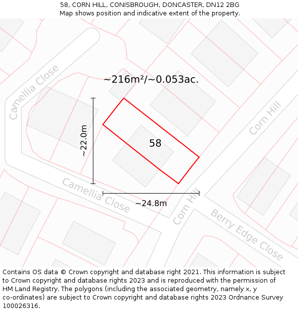 58, CORN HILL, CONISBROUGH, DONCASTER, DN12 2BG: Plot and title map