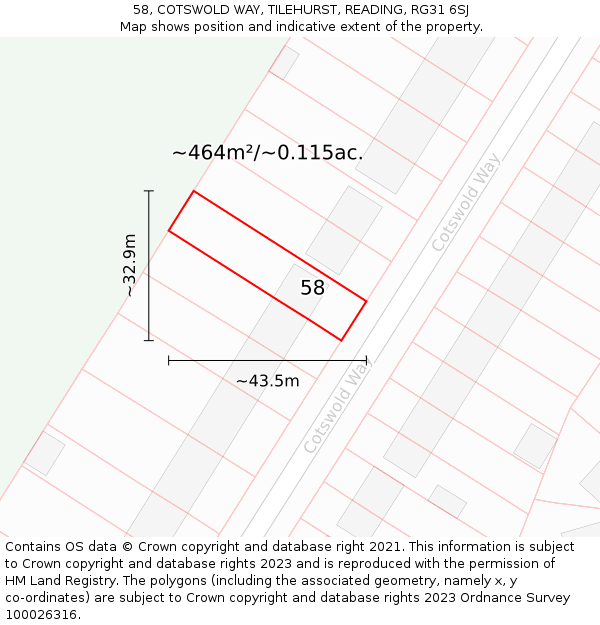 58, COTSWOLD WAY, TILEHURST, READING, RG31 6SJ: Plot and title map