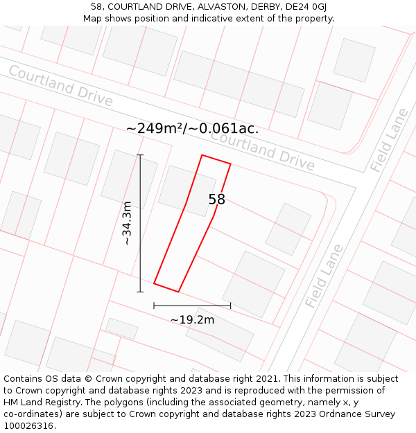 58, COURTLAND DRIVE, ALVASTON, DERBY, DE24 0GJ: Plot and title map