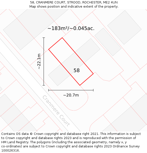 58, CRANMERE COURT, STROOD, ROCHESTER, ME2 4UN: Plot and title map