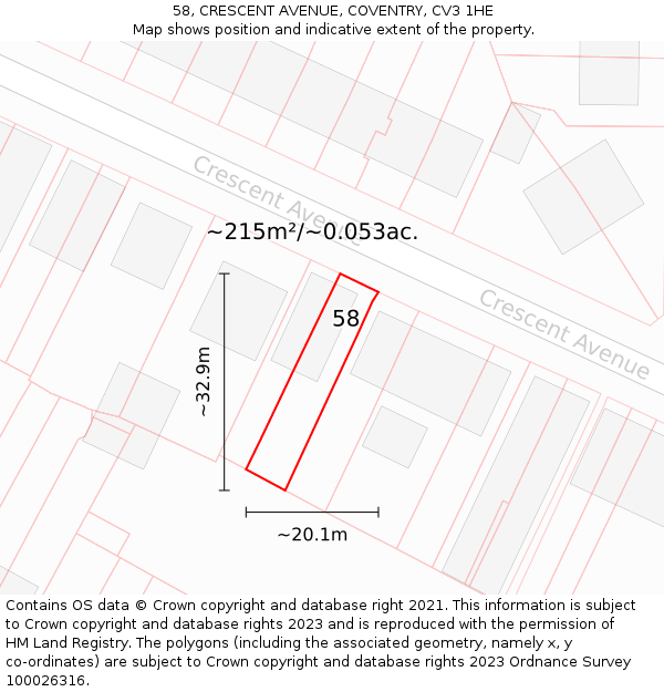 58, CRESCENT AVENUE, COVENTRY, CV3 1HE: Plot and title map