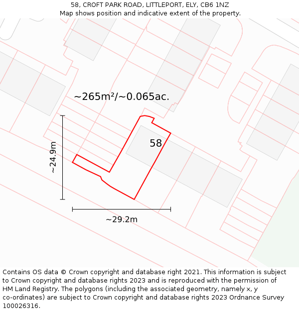 58, CROFT PARK ROAD, LITTLEPORT, ELY, CB6 1NZ: Plot and title map