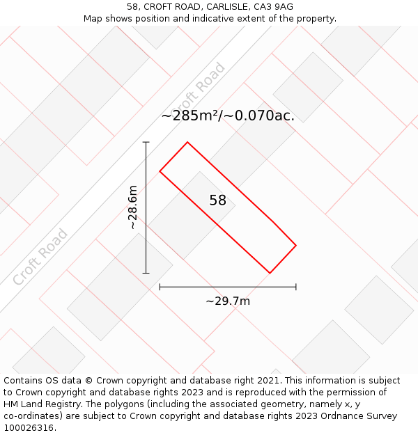 58, CROFT ROAD, CARLISLE, CA3 9AG: Plot and title map