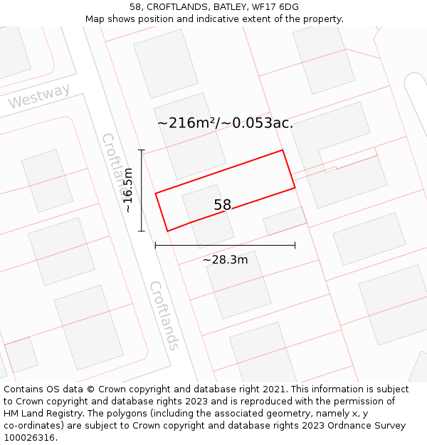 58, CROFTLANDS, BATLEY, WF17 6DG: Plot and title map