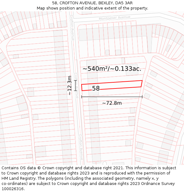 58, CROFTON AVENUE, BEXLEY, DA5 3AR: Plot and title map