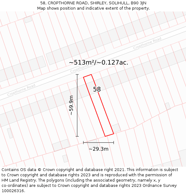 58, CROPTHORNE ROAD, SHIRLEY, SOLIHULL, B90 3JN: Plot and title map