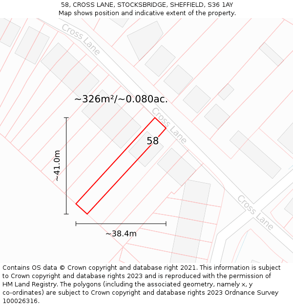 58, CROSS LANE, STOCKSBRIDGE, SHEFFIELD, S36 1AY: Plot and title map