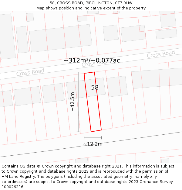 58, CROSS ROAD, BIRCHINGTON, CT7 9HW: Plot and title map