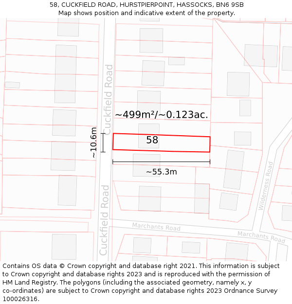 58, CUCKFIELD ROAD, HURSTPIERPOINT, HASSOCKS, BN6 9SB: Plot and title map