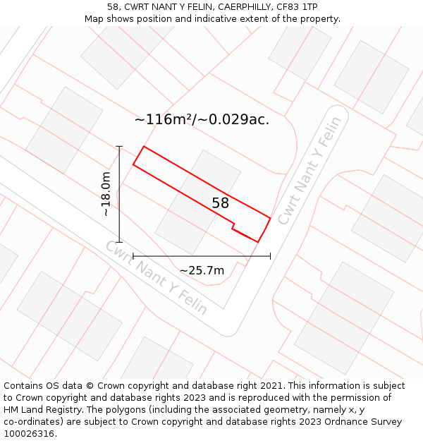 58, CWRT NANT Y FELIN, CAERPHILLY, CF83 1TP: Plot and title map