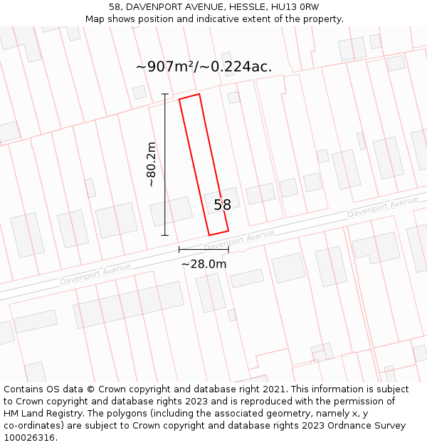 58, DAVENPORT AVENUE, HESSLE, HU13 0RW: Plot and title map