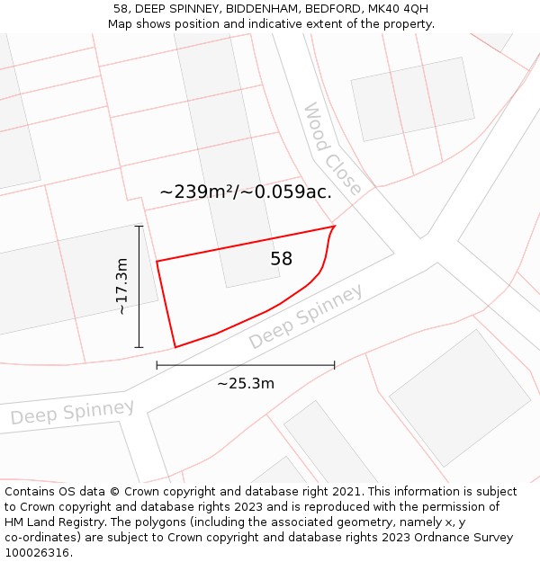 58, DEEP SPINNEY, BIDDENHAM, BEDFORD, MK40 4QH: Plot and title map