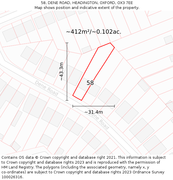 58, DENE ROAD, HEADINGTON, OXFORD, OX3 7EE: Plot and title map