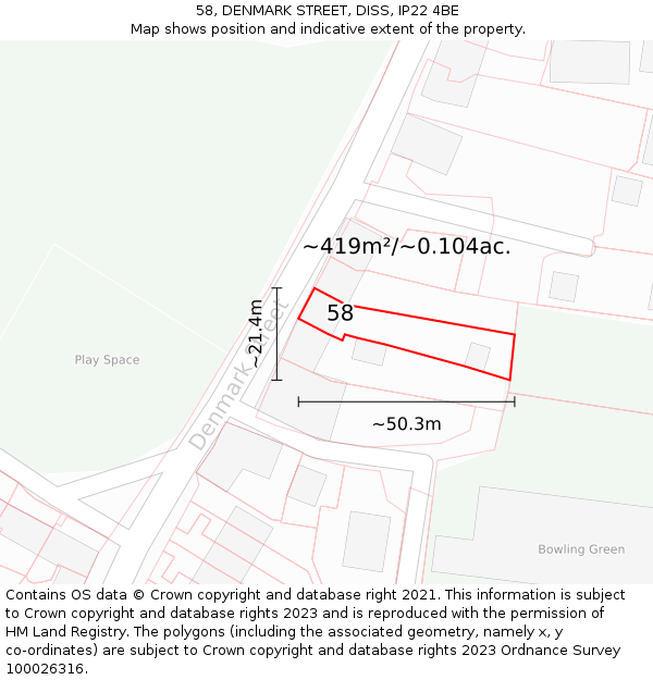 58, DENMARK STREET, DISS, IP22 4BE: Plot and title map