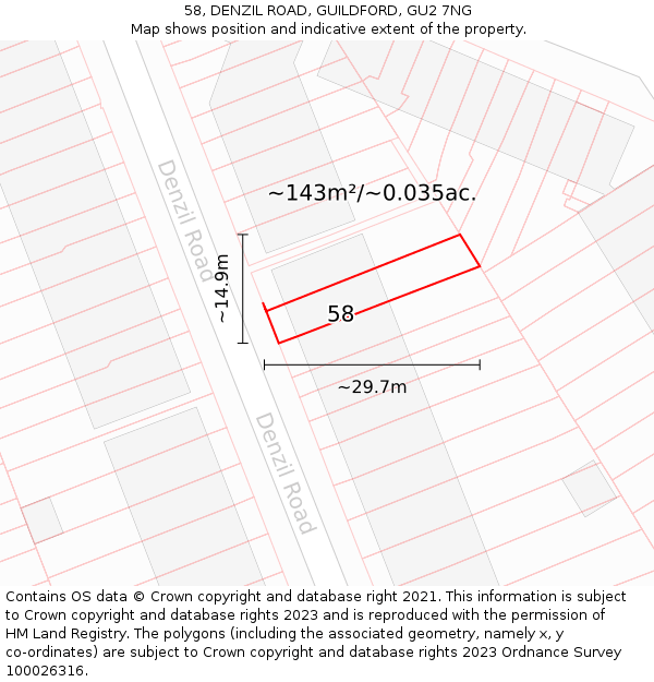 58, DENZIL ROAD, GUILDFORD, GU2 7NG: Plot and title map