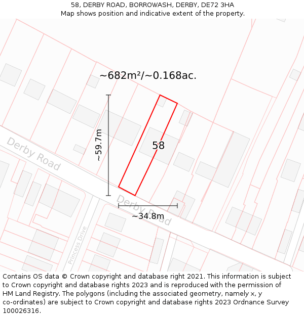 58, DERBY ROAD, BORROWASH, DERBY, DE72 3HA: Plot and title map