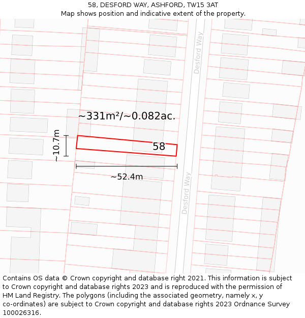 58, DESFORD WAY, ASHFORD, TW15 3AT: Plot and title map