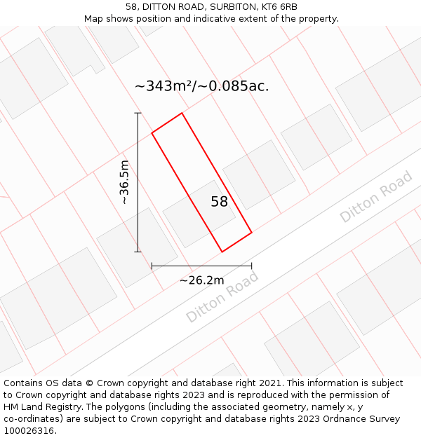 58, DITTON ROAD, SURBITON, KT6 6RB: Plot and title map