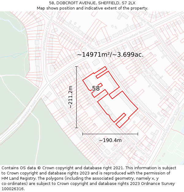 58, DOBCROFT AVENUE, SHEFFIELD, S7 2LX: Plot and title map