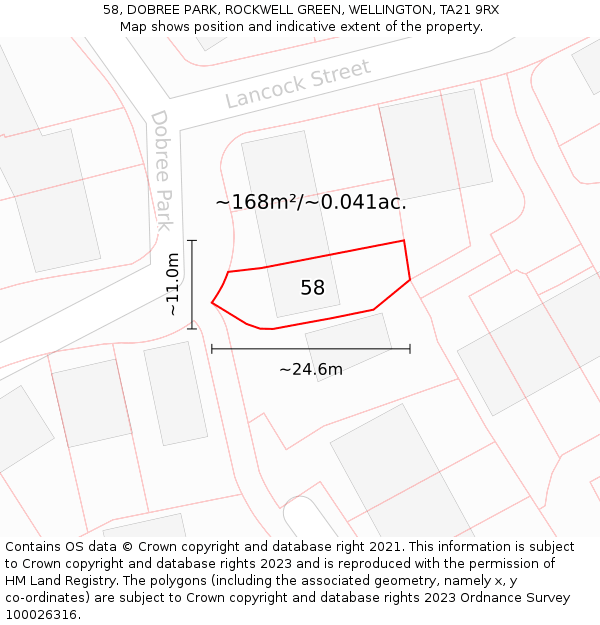 58, DOBREE PARK, ROCKWELL GREEN, WELLINGTON, TA21 9RX: Plot and title map