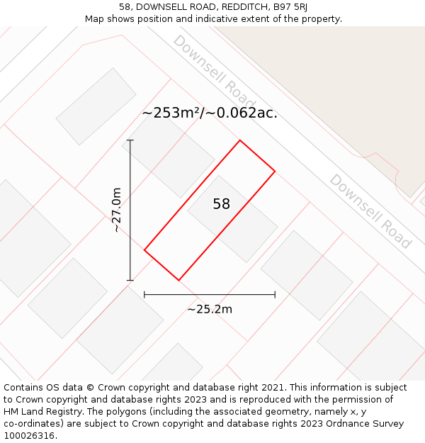 58, DOWNSELL ROAD, REDDITCH, B97 5RJ: Plot and title map