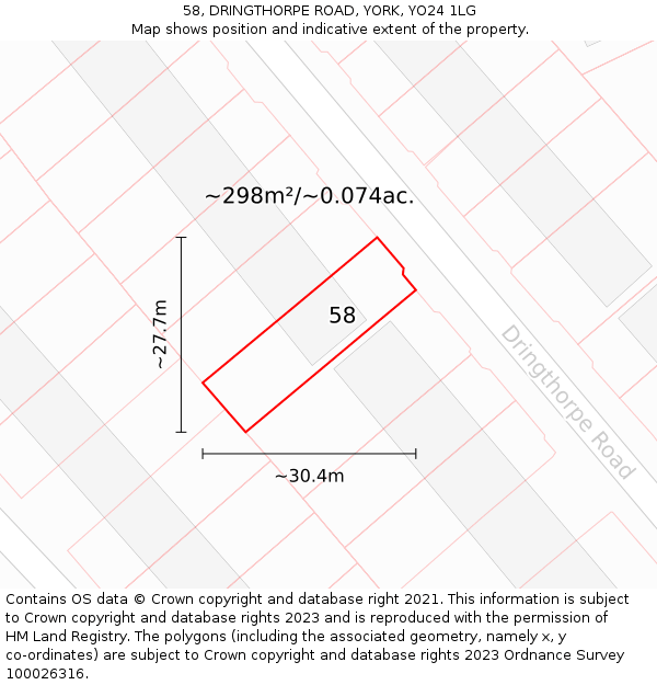 58, DRINGTHORPE ROAD, YORK, YO24 1LG: Plot and title map