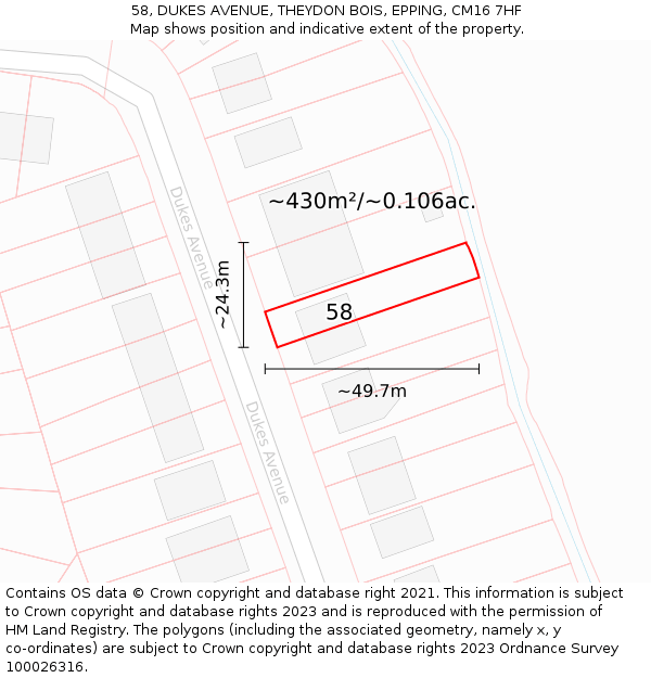 58, DUKES AVENUE, THEYDON BOIS, EPPING, CM16 7HF: Plot and title map