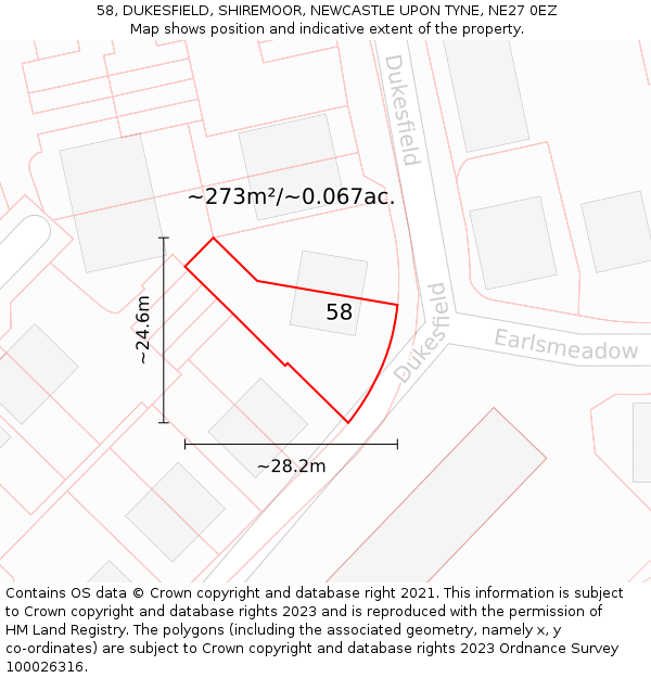 58, DUKESFIELD, SHIREMOOR, NEWCASTLE UPON TYNE, NE27 0EZ: Plot and title map