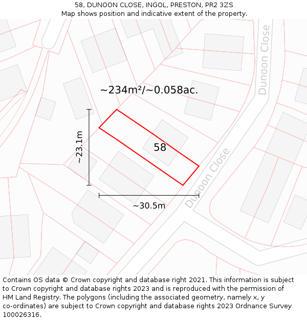 58, DUNOON CLOSE, INGOL, PRESTON, PR2 3ZS: Plot and title map