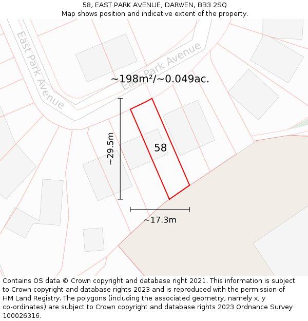 58, EAST PARK AVENUE, DARWEN, BB3 2SQ: Plot and title map