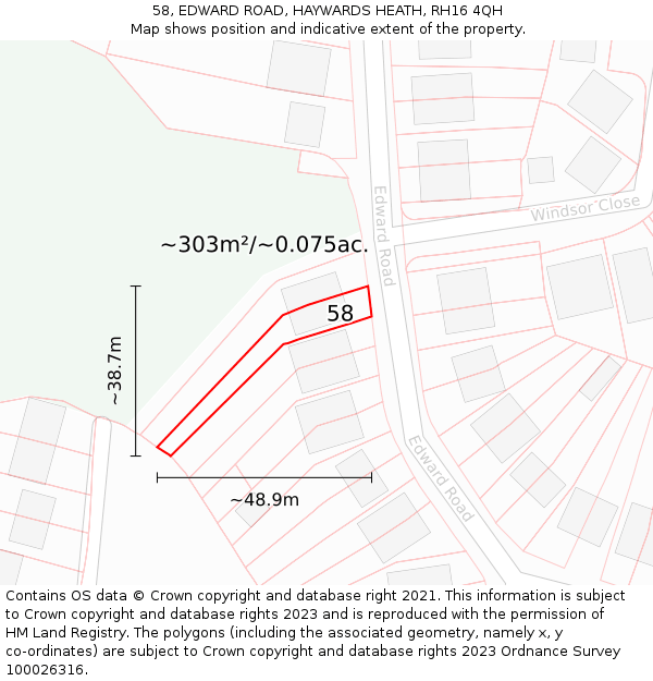 58, EDWARD ROAD, HAYWARDS HEATH, RH16 4QH: Plot and title map