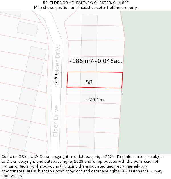 58, ELDER DRIVE, SALTNEY, CHESTER, CH4 8PF: Plot and title map