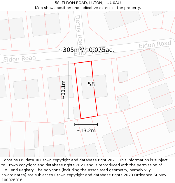 58, ELDON ROAD, LUTON, LU4 0AU: Plot and title map