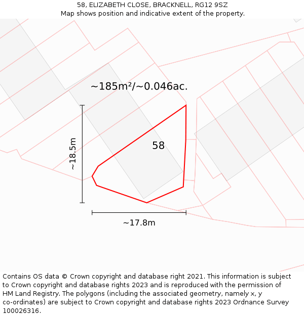 58, ELIZABETH CLOSE, BRACKNELL, RG12 9SZ: Plot and title map